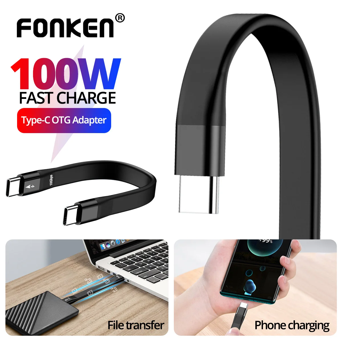 

Кабель зарядный FONKEN с разъемами USB Type-C и USB Type-C, 15 см, 10 Гбит/с