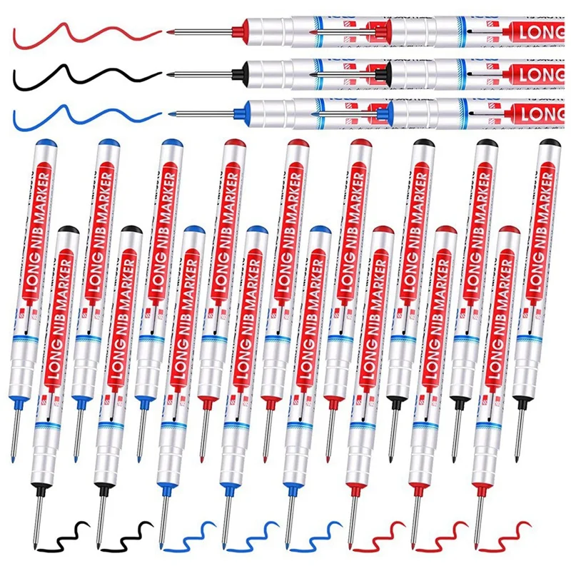 

24Pcs Multi-Purpose Deep Hole Marker Pens Long Nosed Marker Deep Drill Hole Long Nib Scriber Carpentry Marker Pen