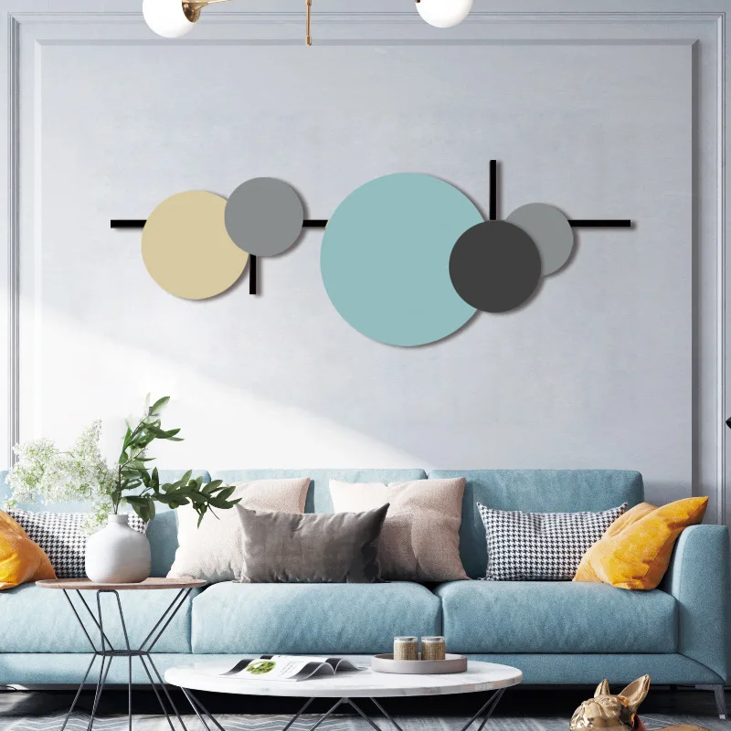 

Simple Sofa Background Wall Decoration Wrought Iron Pendant Round Wall Hanging Bedroom Hanging Jewelry