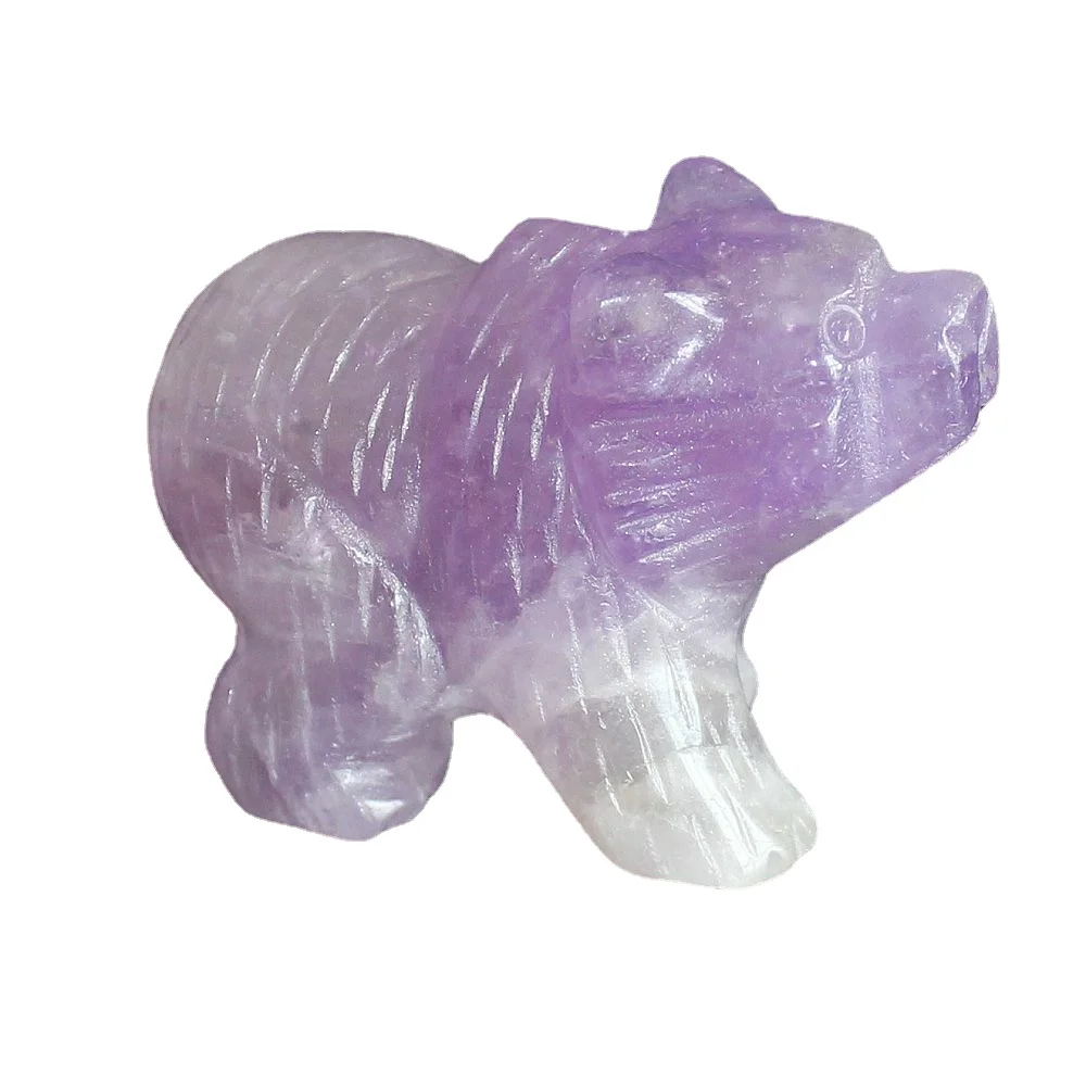 Ручная резьба драгоценный камень натуральный аметист медведь фигурка животного