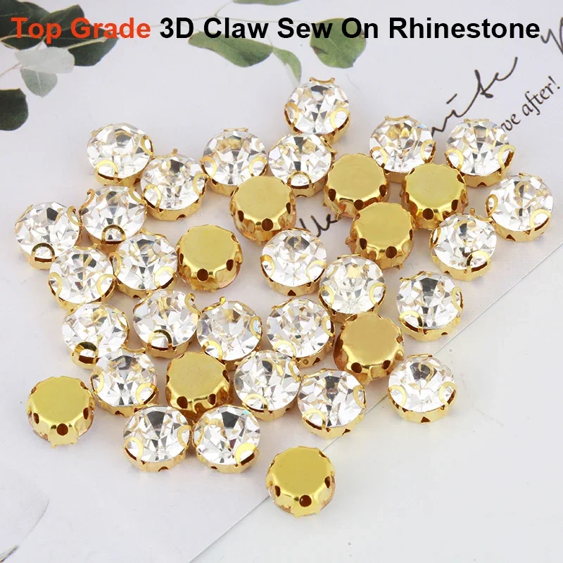 

Top Grade 4mm-8mm 3D Claw Sew-on Clear Crystal Rhinestone With Hole Flatback Gold/Sliver DIY Sewing Strass Rhinestone Decoration