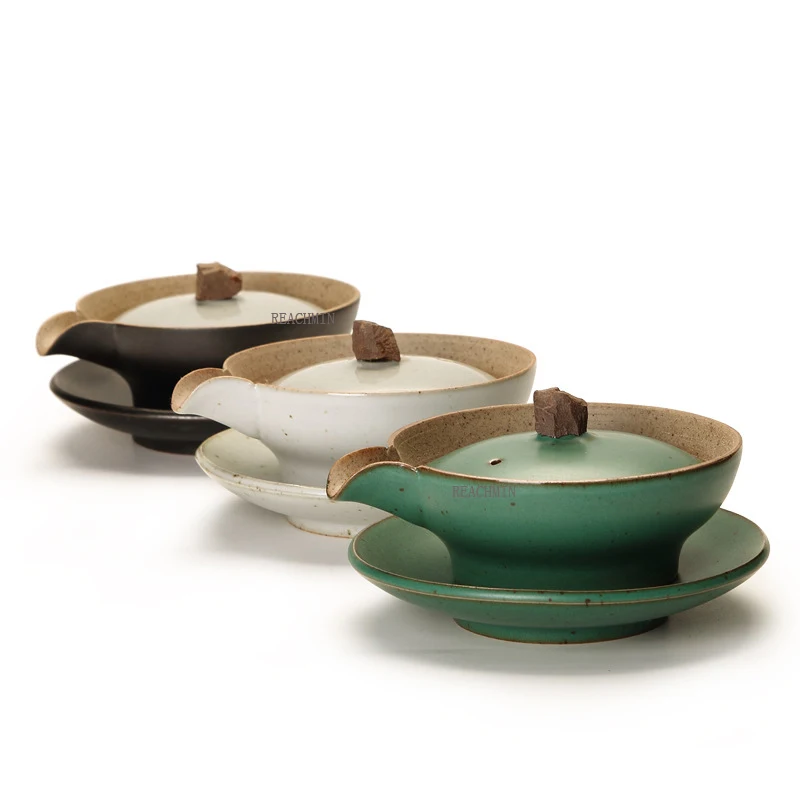 

Japanese Stoneware Kung Fu Tea Set Ceramic Gaiwan Bowl Hand Grab Pot Bubble Teapot Manual Kiln Discoloration Glaze Tea Bowl