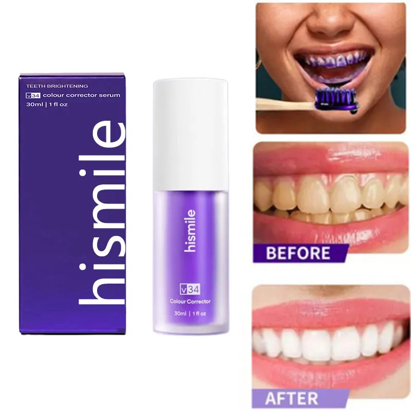 

Hismile V34 Purple Whitening Fresh Breath Brightening Toothpaste Remove Stains Reduce Yellowing Care For Teeth Gums Oral Care