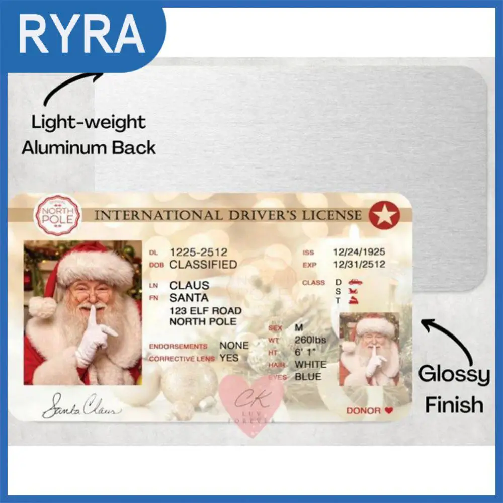 

Christmas Eve Driving Licence Durable Micro Printing Xmas Toys Opp Bag 10g Santa Claus Flight License Card Signature Watermark