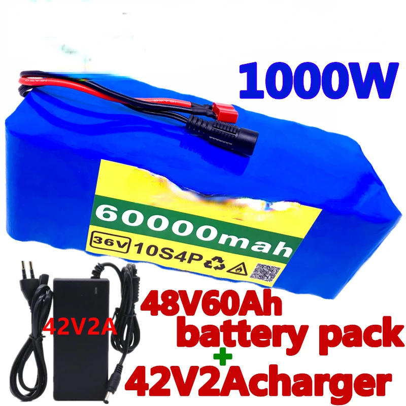 

2022 Original 36V battery 10S4P60Ah battery pack 1000W high power battery 42V 60000mAh Ebike electric bike BMS+42V2A Charger