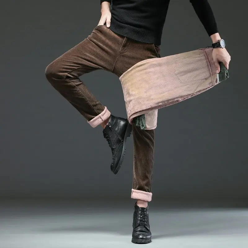 

2023 Autumn Winter High Quality Men's Straight Thicken Streetwear Loose Casual Long Pants Fashion Trousers Solid Male L14