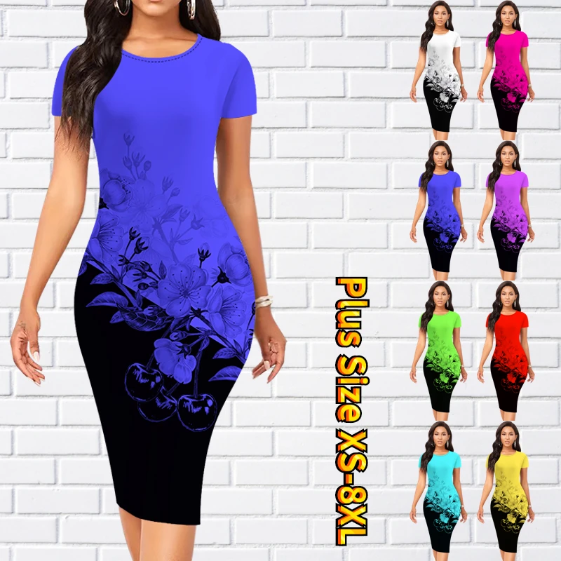 

Новинка 2023, модная женская юбка с принтом, летнее платье с круглым вырезом, женское Повседневное платье с коротким рукавом, модная Юбка До Колена