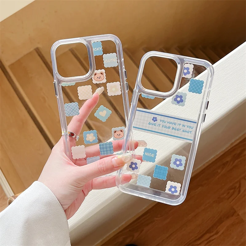 

Cute Cartoon Transparency Coloerful Diamond Bear Phone Case For Iphone 13 12 Pro 11 X XR XS Max Soft Protective Slim Back Cover