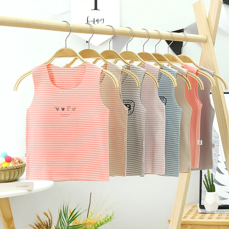 

0-8Yrs Children's Vest Velvet Underwear Spring Autumn Bottom Sleeveless Striped Baby Warm Tank tops For Toddler Boy and Girl