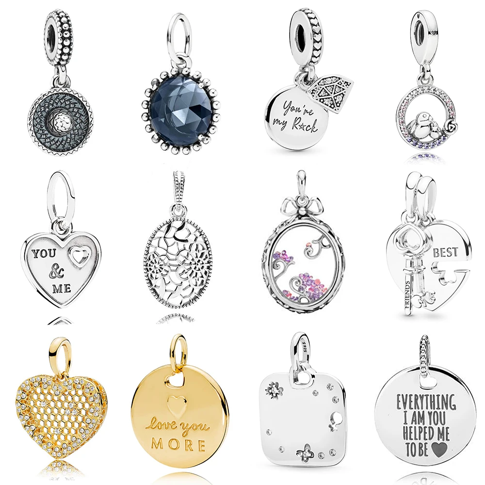 

New S925 Sterling Silver Bracelet Necklace DIY Pendant Accessories Hollow Heart Shaped Golden Honeycomb Lace Hanging Piece