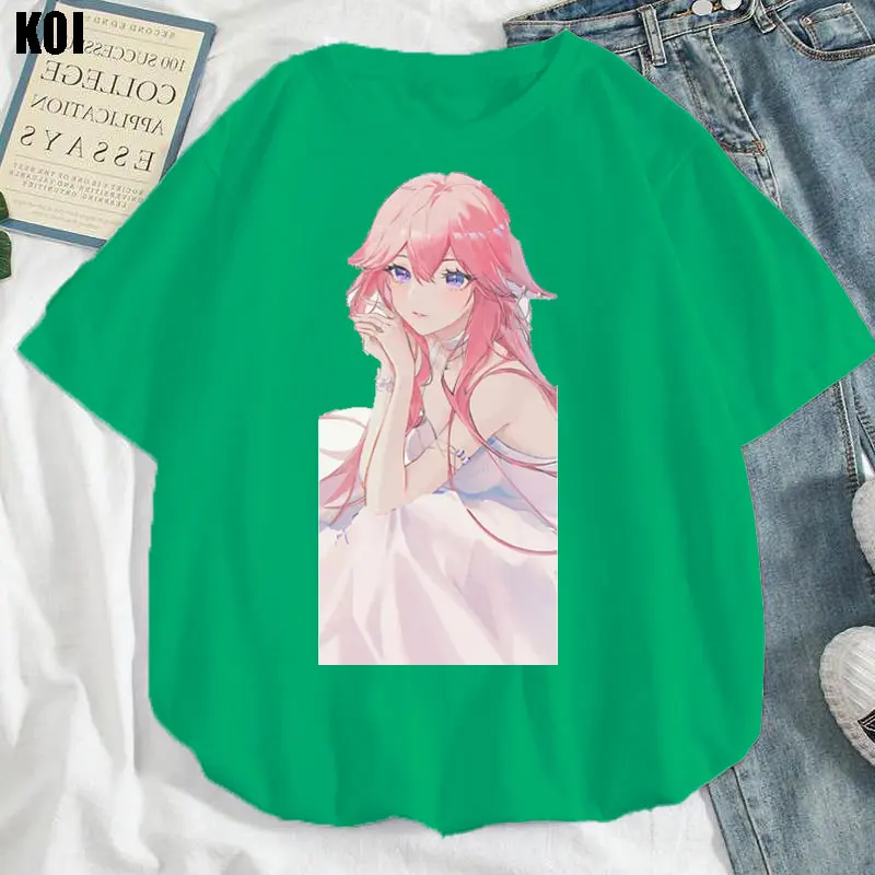 

Harajuku Anime Women's T Shirt Summer Fashion Oversized Printing Short-Sleeved Cartoon Pink Girls Cotton T Shirt Loose Y2K Tops