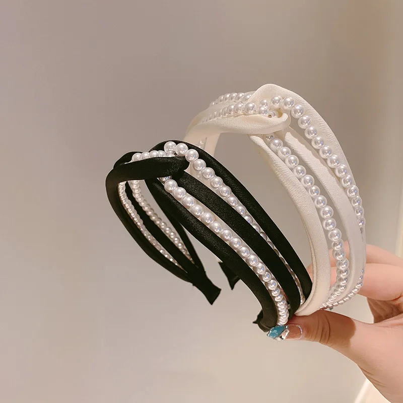 

Обруч для волос Женский, широкая модная повязка на голову с жемчугом, аксессуар для девушек и женщин