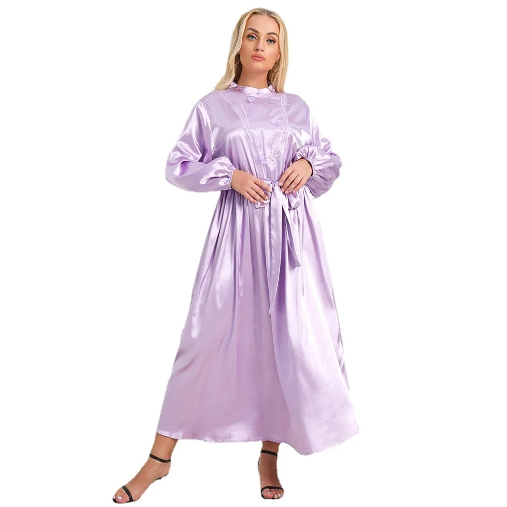 

Plus size Large women's clothing autumn new purple slim temperament commuter solid color round neck dress skirt