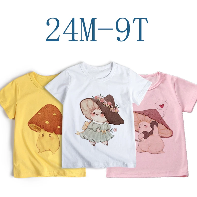 

Girls Kawaii T-shirts Anime Cute Mushroom Cartoon Print Children's Tshirt Summer Vogue Tees Girls Clothes White Camisole Tops