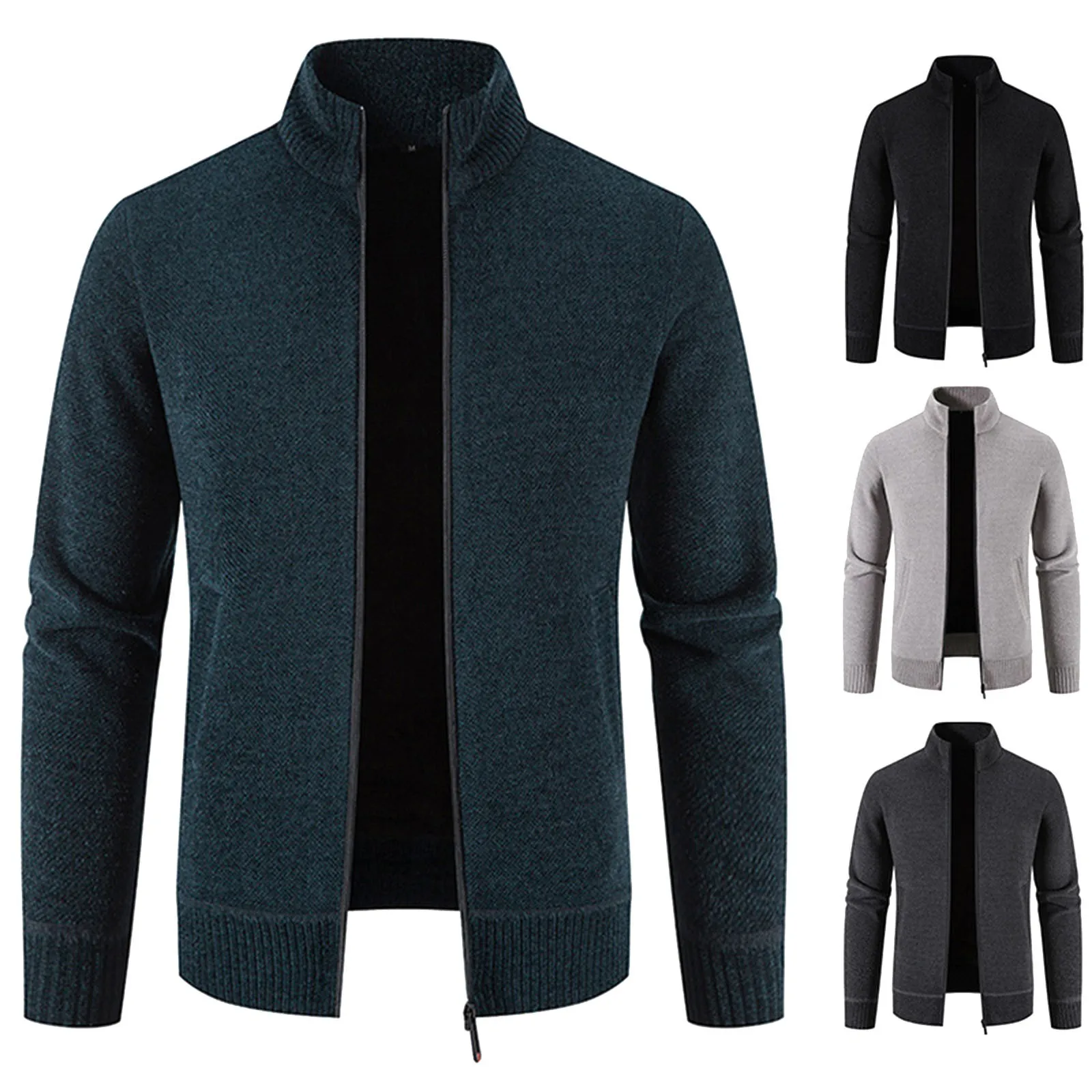 

Мужской осенне-зимний однотонный теплый кардиган без капюшона на молнии вязаное пальто мужские длинные куртки