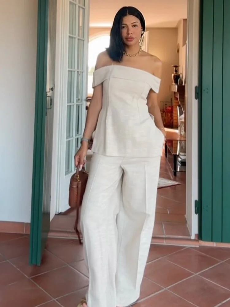 Женский комплект из 2 предметов TRAFZA свободные брюки с завышенной талией на молнии