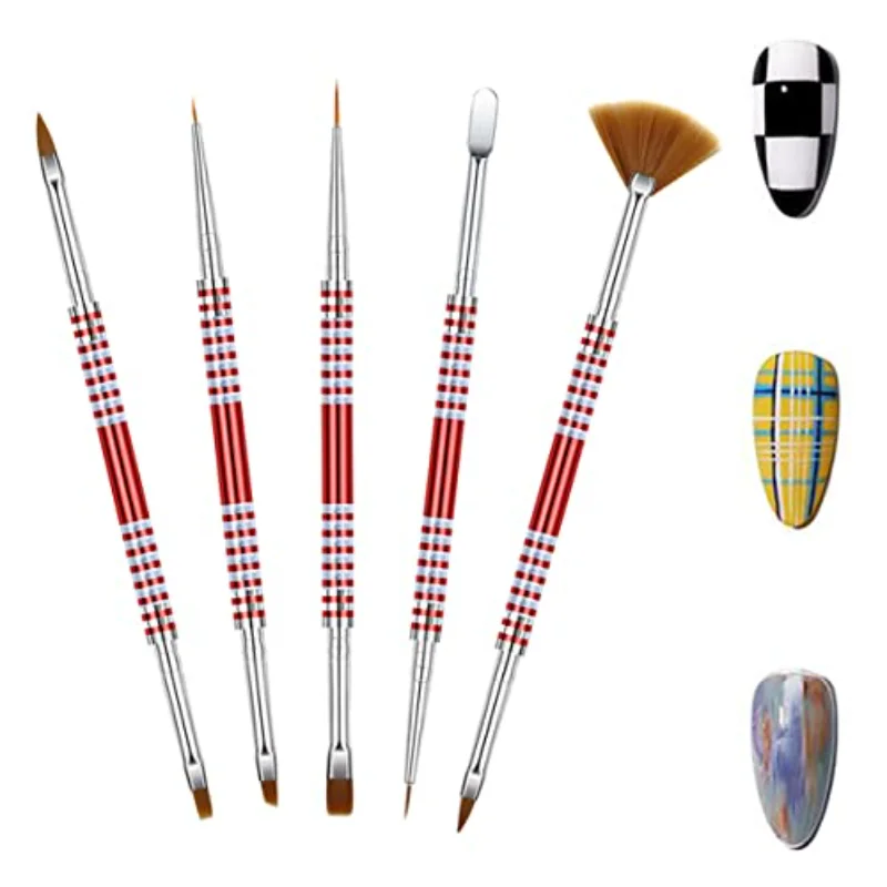 

5pcs Double-End Nail Art Brushes Nail Art Brushes Set Professional Manicure Tools Kit for Gel Polish Nail Designs Nails Carving