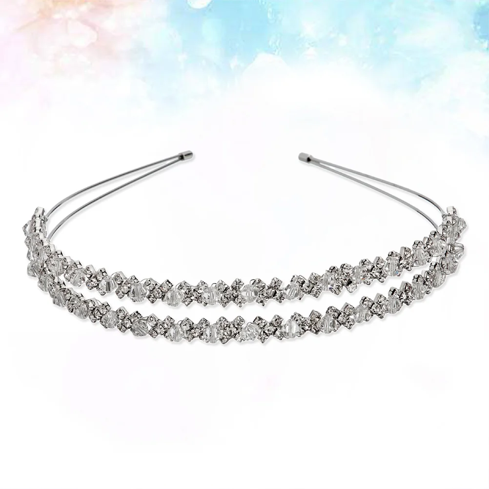 

Wedding Rhinestone Headband Double Layer Hairband Silver Headpiece Bridal Hair Accessories for Headbands with stones crystals