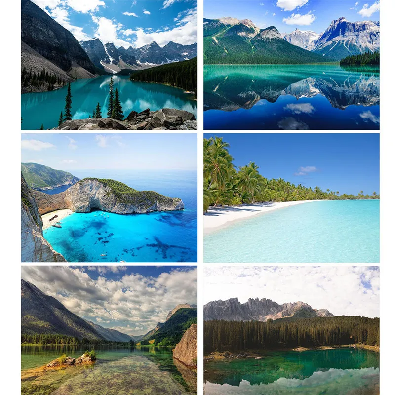 

Lakeside Landscape Canvas Painting Sunrise Mountainous Coast Poster Scenery Wall Art Living Room Decoration Home Decor Picture