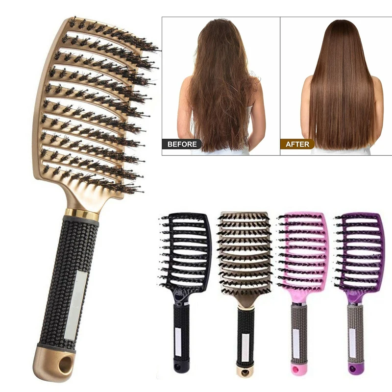 

Boar Bristle Hair Brush Scalp Massage Comb for Women Anti-Static Hairbrush Salon Hairdressing Styling Tool Curved Vented Design