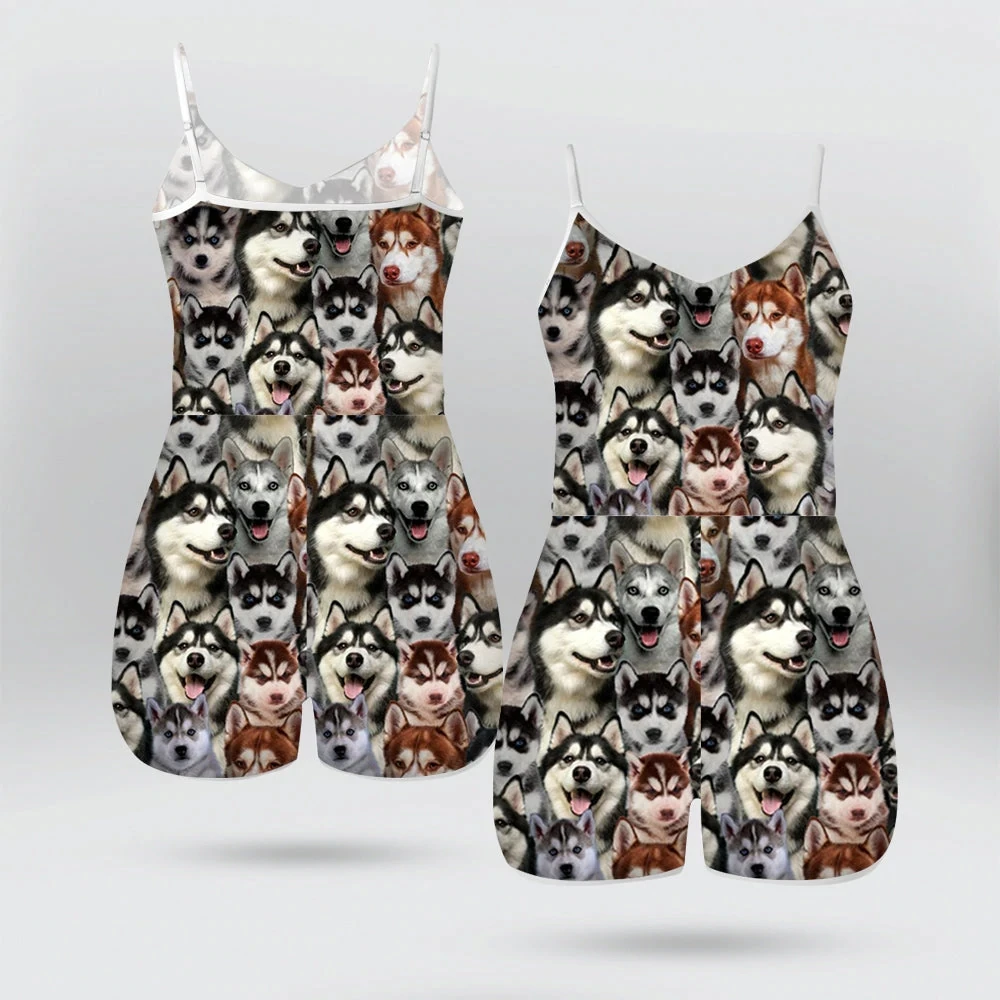 A Bunch Of Malteses Short Jumpsuit For Ladies Soft Breathable&Versatile 3D Printed Rompers Summer women's Bohemia Style