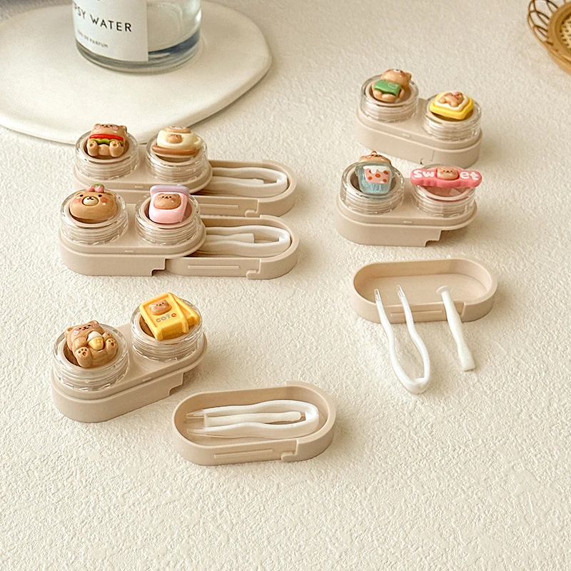 Портативный контейнер для хранения контактных линз с милым медведем