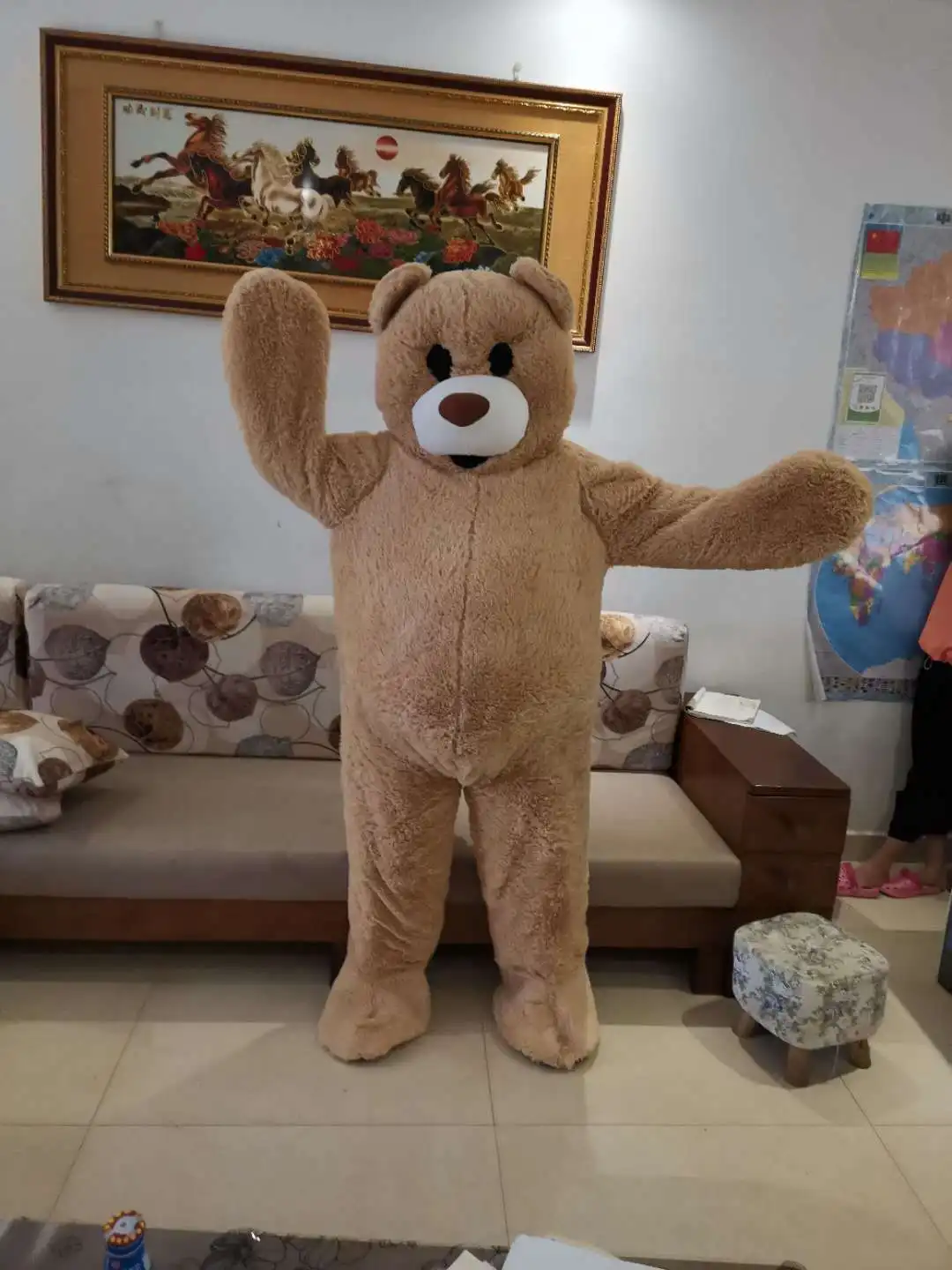 Танцевальный плюшевый костюм медведя для взрослых цельный коричневый талисмана