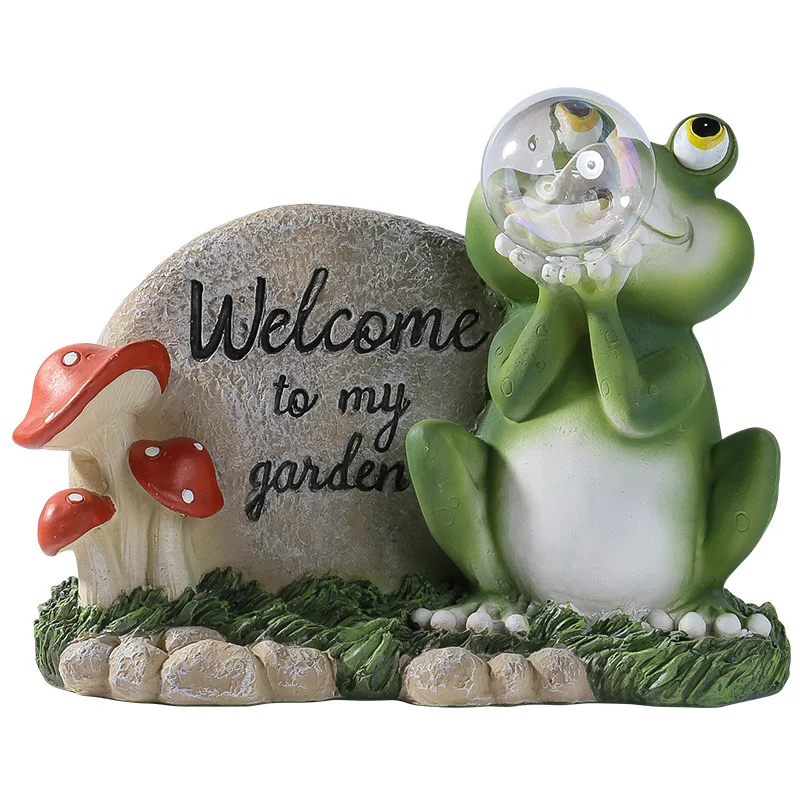 

Solar Power Night Lights ''Welcome To My Garden'' Frog Statue Funny Cute Animal Resin Crafts Outdoor Courtyard Yard Decoration