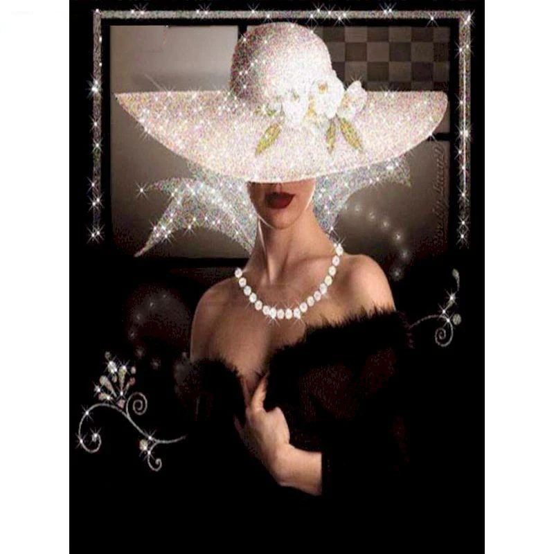 

Elegant Woman with Hat Diamond Painting 5D Diamond Embroidery Adults Crafts Pictures Mosaic Full Drill Square Handcraft