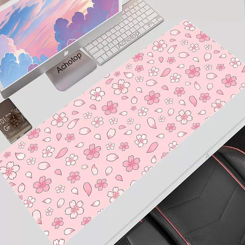 

Pink Sakura Large Mouse Mat Gaming Mousepad Big Gamer Mousepad Rubber Keyboard Mats Desk Pad HD Print Mouse Pads Mice Carpet XXL