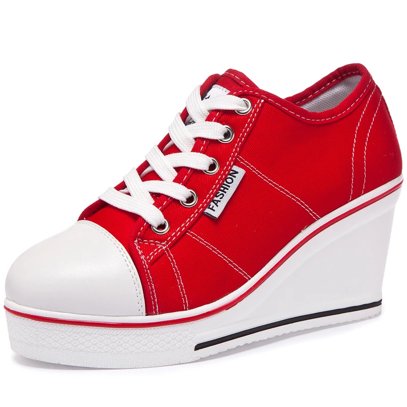 Женская Вулканизированная обувь на танкетке платформе Дышащая холщовая для