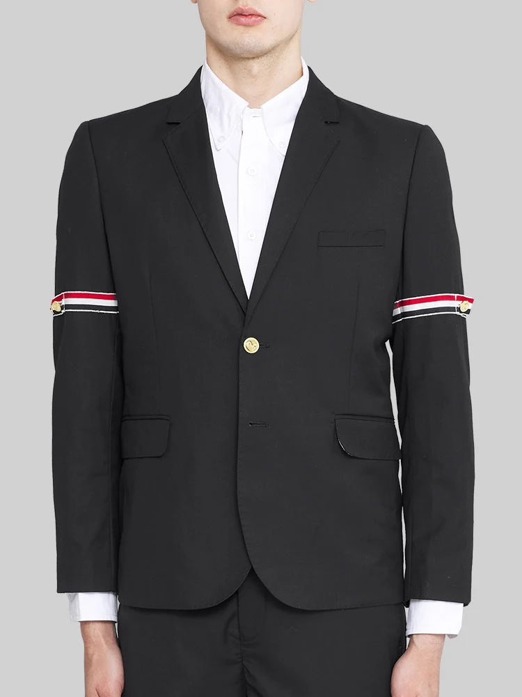 

TB THOM Male Suit Jacket Top Fashion Designs Men's Clothing Armband Stripe Men Costume Blazer Business Casual Wool Wedding Dress