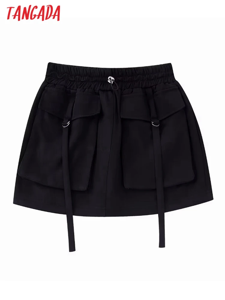 

Tangada 2022 Autumn Winter New Women Black Skirt Strethy Waist Mini Skirt BE641