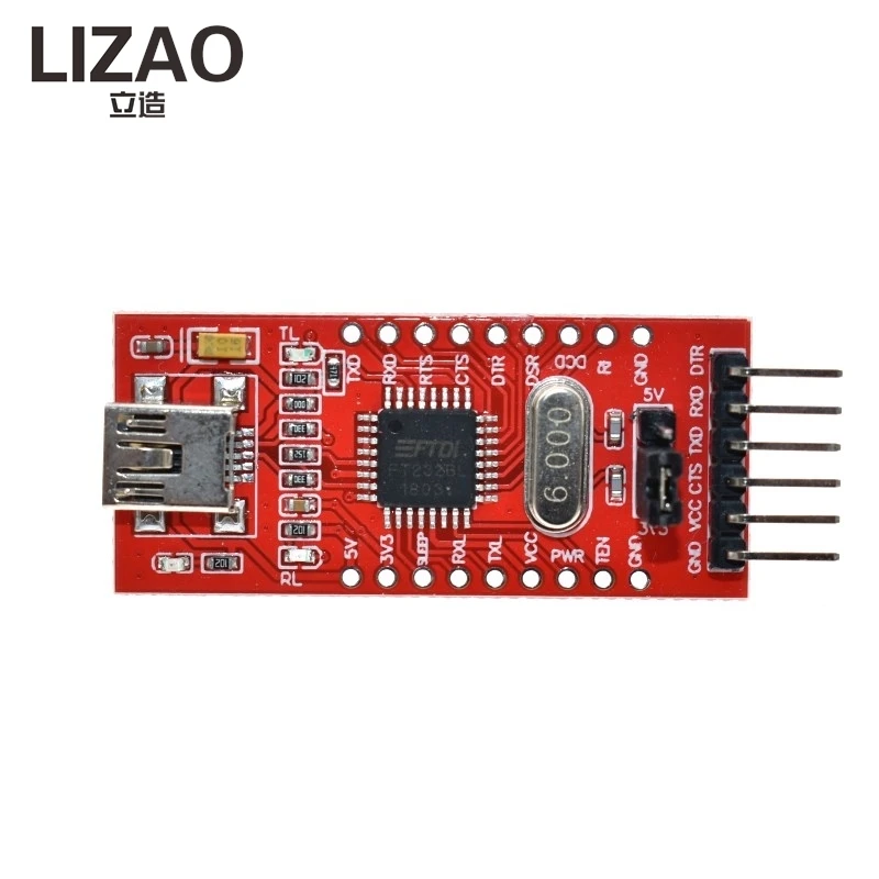 Фото Модуль последовательного интерфейса LIZAO FT232RL USB 2.0 на TTL, преобразователь уровня напряжения 3.3V ~ 5V DC, плата-адаптер FT232BL для загрузки программ и отладки №1