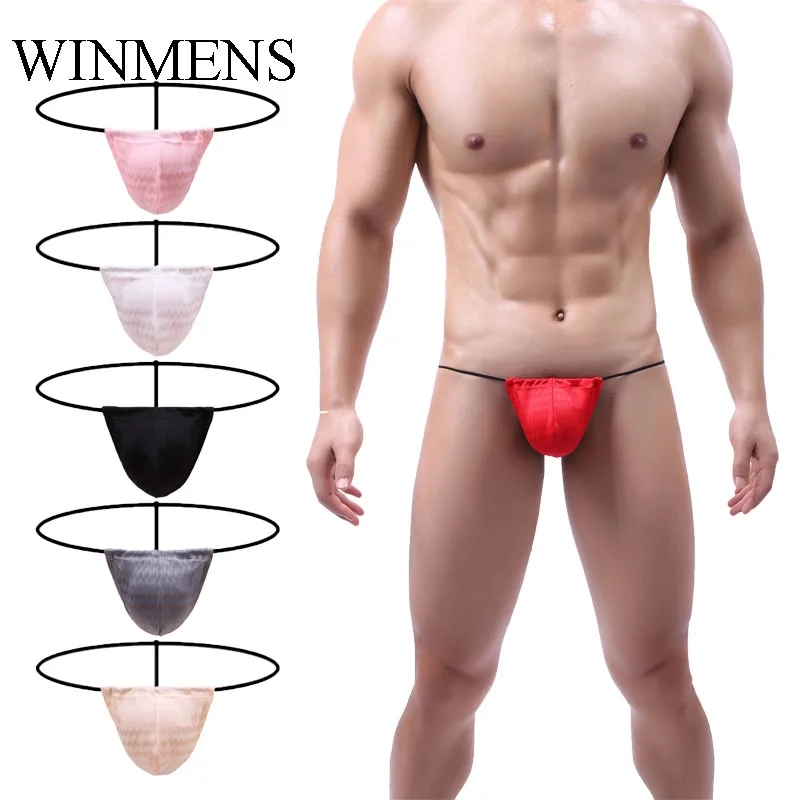 

5 Pcs/Lot Men's Mini Panties T-back Thongs Gay Sexy Penis Pouch Jacquard Weave Silky Sissy Funny Dick Bag Jockstraps G Strings