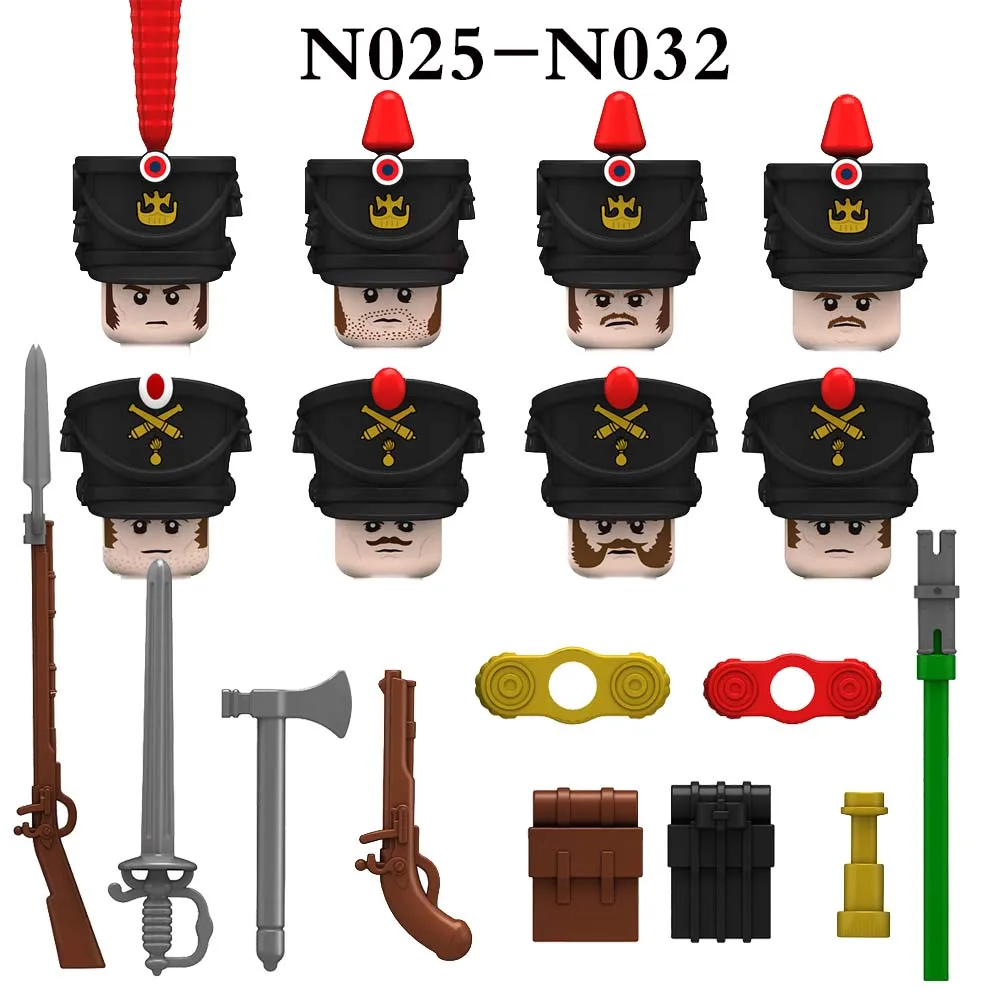 Французская Русская артиллерия, солдаты, мини-пазлы, строительные блоки, кирпичи из АБС-пластика, экшн-фигурки, детские игрушки N025-N032