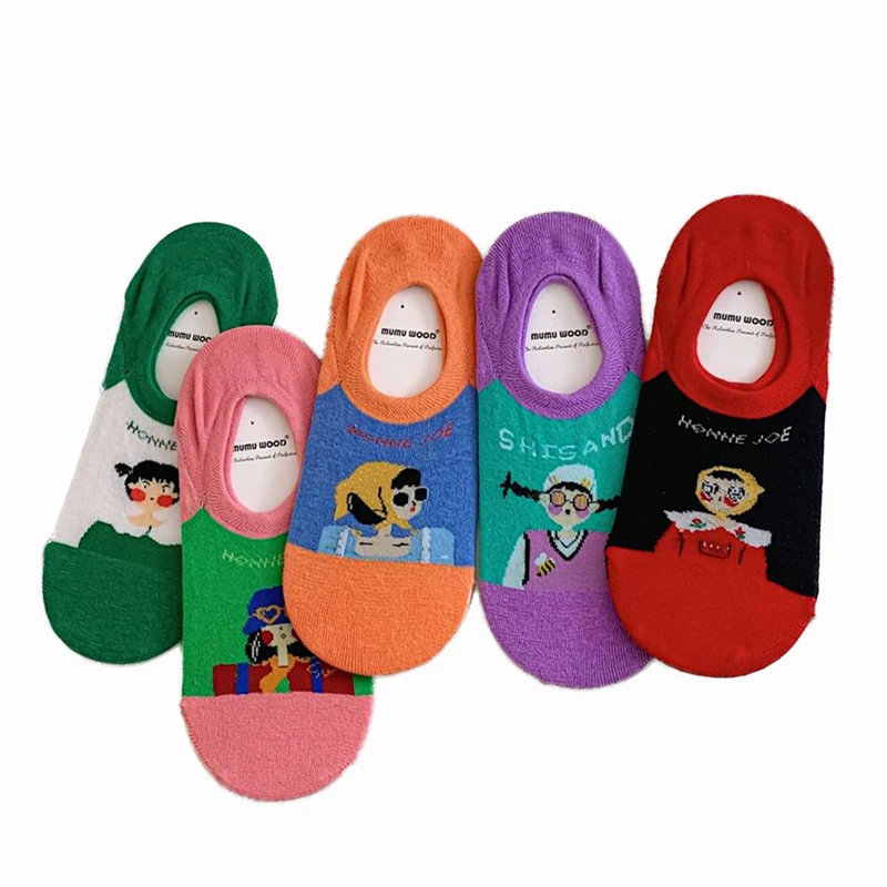 

5 Pair Girl Style Invisible Ankle Socks Fashion Cute Cartoon Character Boat Socks Women Summer Short Kawaii Chaussettes Socken