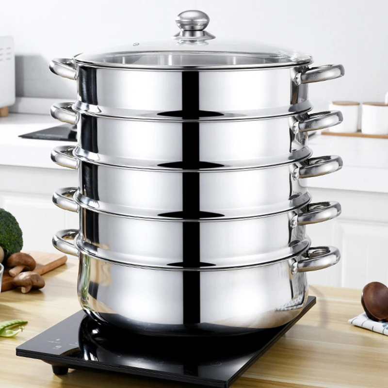 28cm Stainless Steel Thick Steamer pot 5-layer Soup Steam Pot Universal Cooking Pots for Induction Cooker Gas Stove steam pot