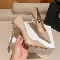 2022 spring and autumn new womens high heels bow thin heel pointed sexy pumps matte fashionable party shoes
