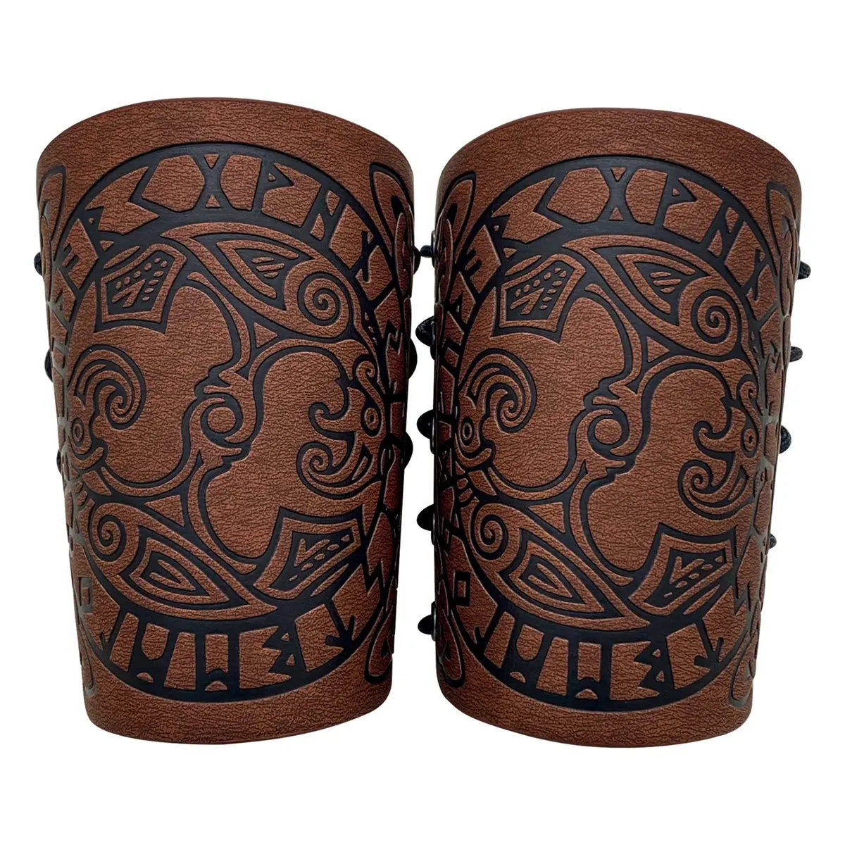 

Bracer, Embossed Leather Arm Armor,Medieval Faux Leather Arm Wristband for LARP Brown