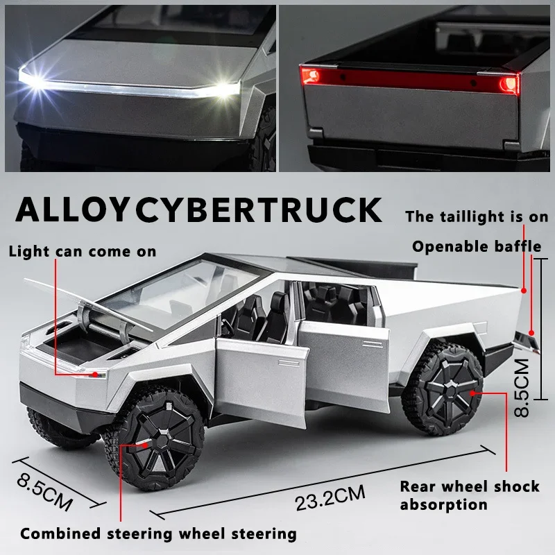Cybertruck Pickup 1:24 модель автомобиля из серебряного сплава грузовик литье под