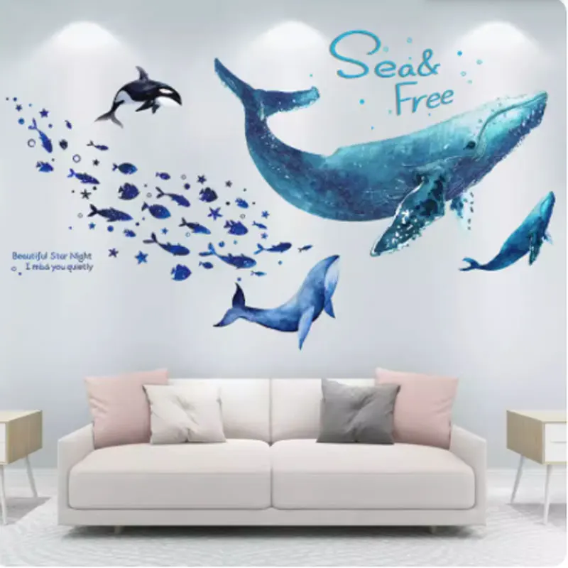 

[shijuekongjian] Fish Wall Stickers DIY Whale Animal Mural Decals for Kids Rooms Baby Bedroom Nursery Bathroom Home Decoration