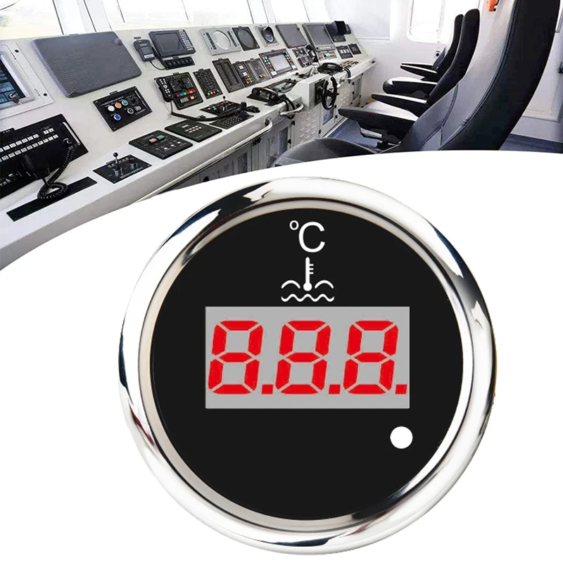 

52Mm Digital Water Temp Gauge 0-120 Celsius Universal Water Temperature Meter Indicator Red Backlight With Alarm
