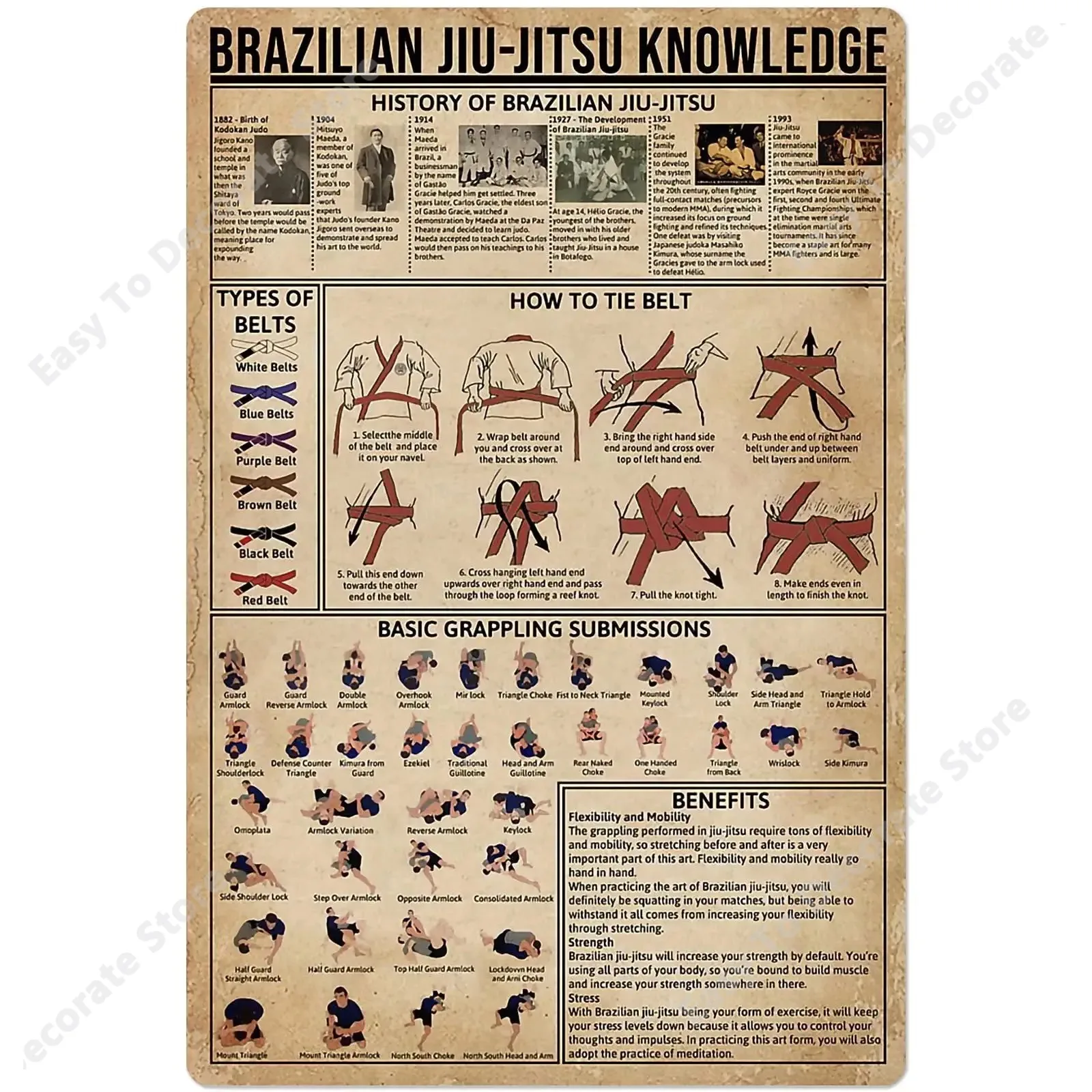 

Ji-Jitsu Knowledge Metal Tin Sign Brazilian Jiu-Jitsu Education Guide Poster Martial Arts Hall Club School Home Wall Decoration