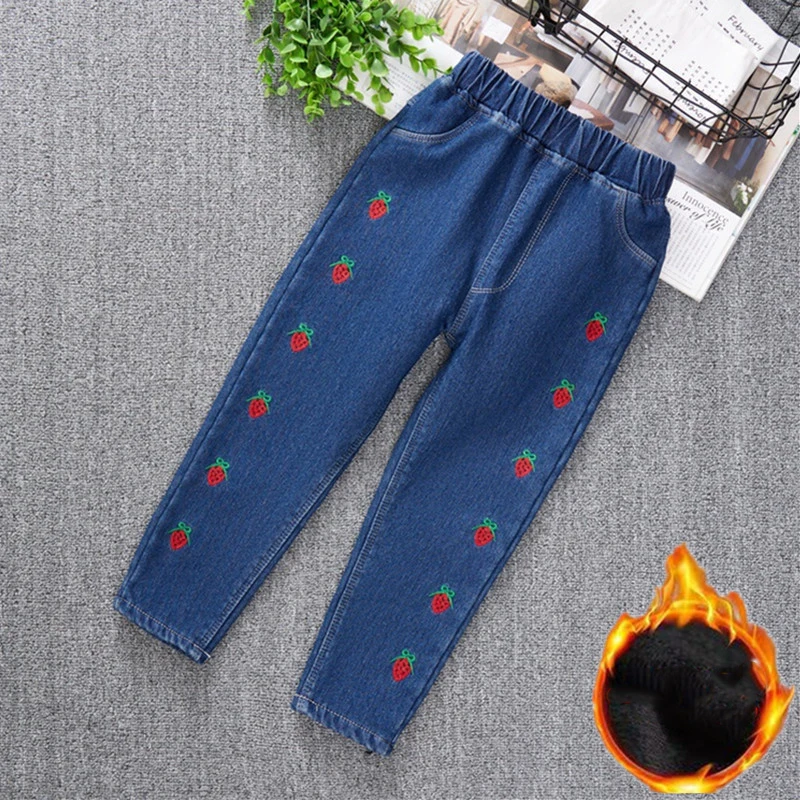 

13 Year Old Girls Teenage Jeans For Kids Winter Fleece Children's Jeans Pants Girls Denim Trousers Clothes For Teen Girl