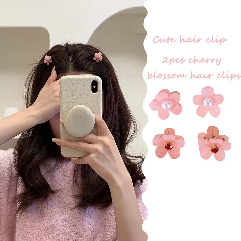 

2Pcs Women Girls Cute Pink Sakura Small Hair Clips Sweet Plum Blossom Hair Claw Metal Mini Hair Clips Cherry Blossoms Hairpins