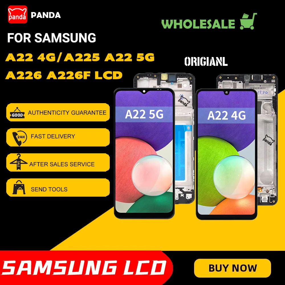 

Оптовая продажа, сенсорный ЖК-экран A22 для Samsung Galaxy A22 4G, дигитайзер с рамкой в сборе, A225, A226, бесплатная доставка