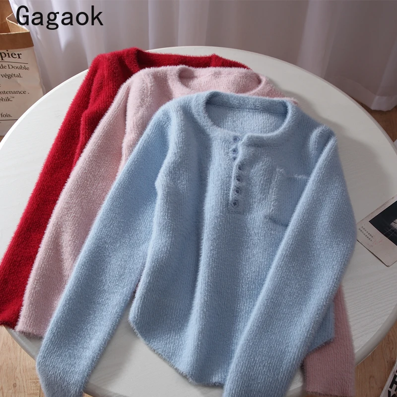 Gagaok шикарный мягкий стильный плюшевый восковой свитер женская верхняя одежда