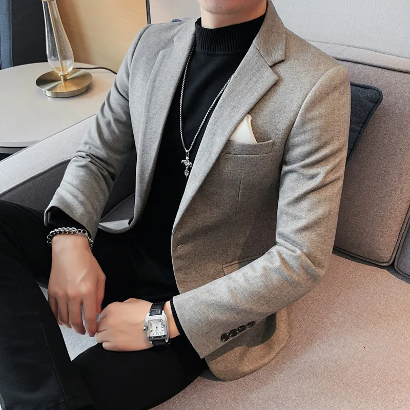 

Solid Color Suit Jacket Men's 2022 Autumn and Winter New Slim Business Casual Hundred with The Coat After The Middle Open Blazer