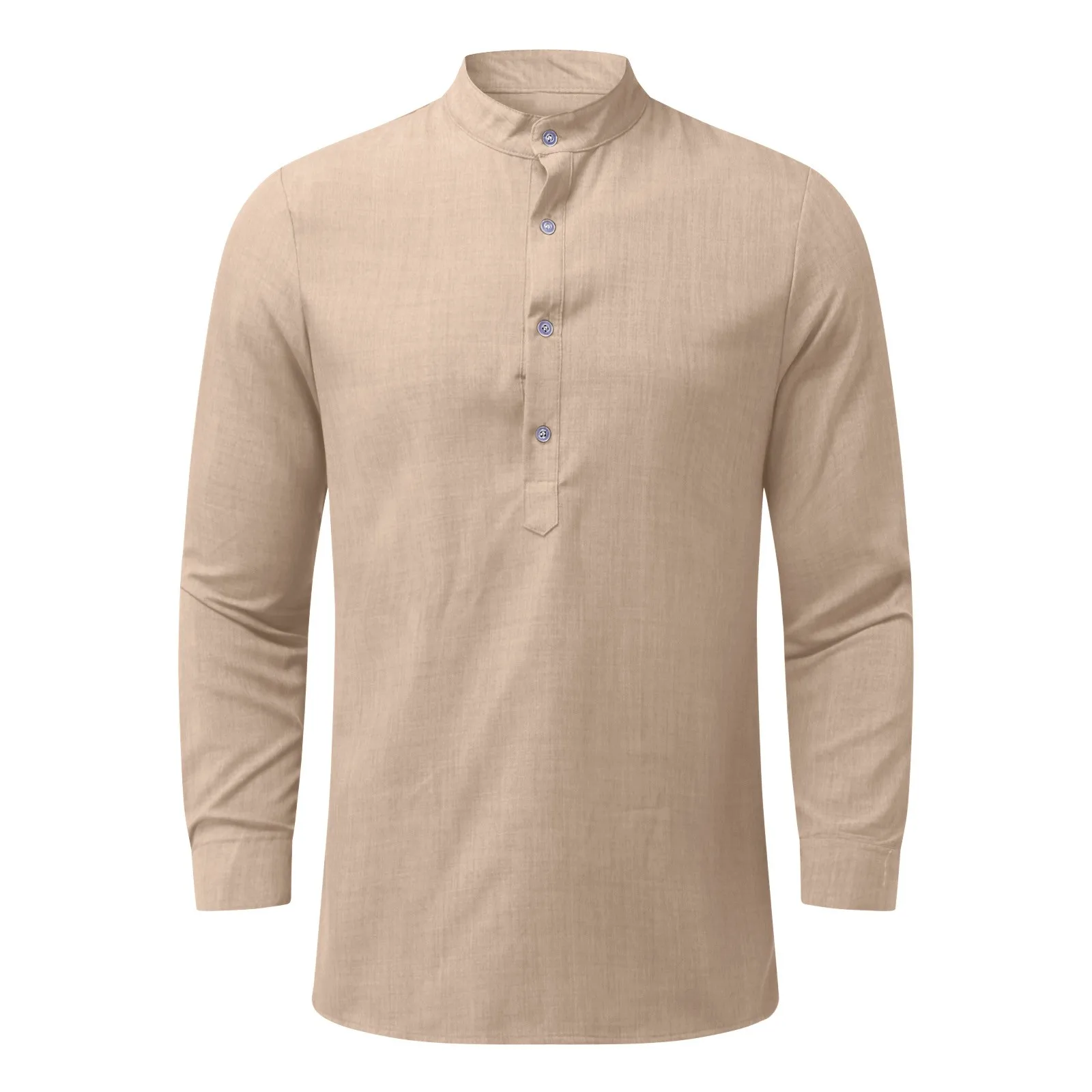 Men Shirts Spring Summer Vintage Henry Collar V Neck Long-sleeved Thin Button Linen Loose Shirt For Pullover Casual Clothes |